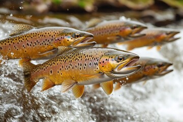 Obraz premium Trout Leaping Up a Waterfall