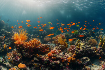 Naklejka premium Oceans with coral reefs and diverse marine life