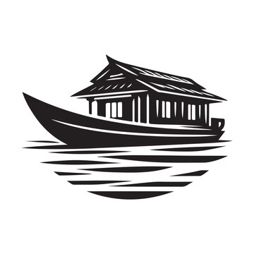 black boat house on water clip art preview