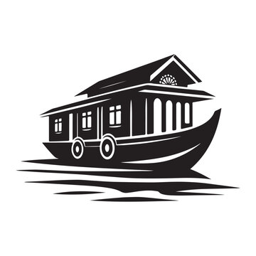 black houseboat on water clip art preview