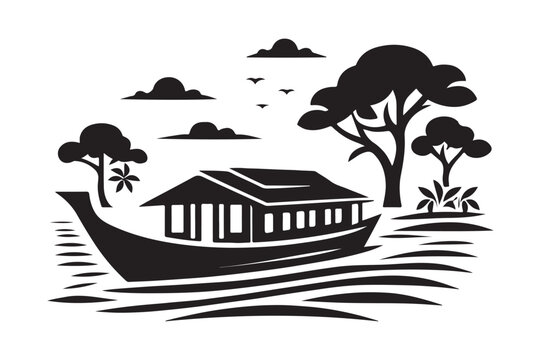 recommend clip art: High-Quality Houseboat Silhouette Vectors for Graphic Projects