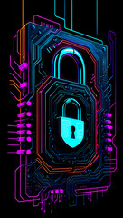 Digital padlock on a vibrant circuit board background illustrating modern cybersecurity principles and technology