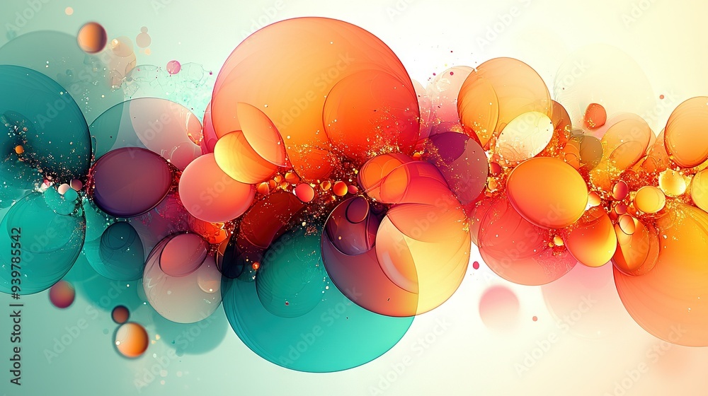 Canvas Prints   A vibrant abstract background featuring colorful bubbles on a light blue and orange gradient with additional bubble layers