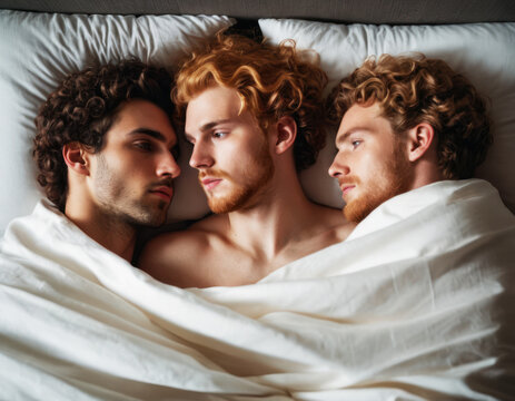 3 gay lovers in bed