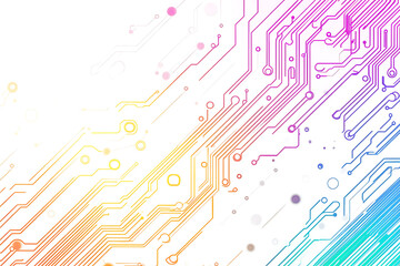 Bright abstract background featuring colorful circuit board lines and dots, symbolizing technology and digital connectivity.
