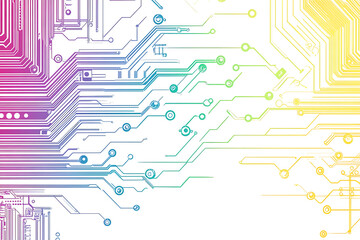 Bright abstract background featuring colorful circuit board lines and dots, symbolizing technology and digital connectivity.
