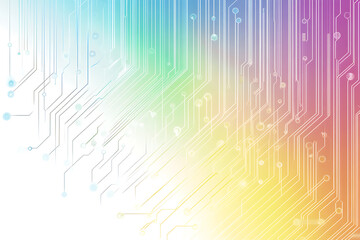 Obraz premium Bright abstract background featuring colorful circuit board lines and dots, symbolizing technology and digital connectivity. 