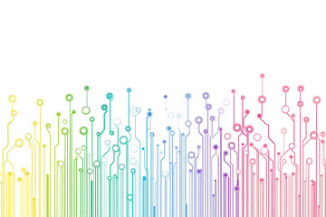 Bright abstract background featuring colorful circuit board lines and dots, symbolizing technology and digital connectivity.

