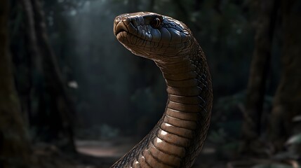 Fototapeta premium 頭を上げ、首を膨らませたコブラ