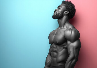 Fototapeta premium bodybuilder man on solid color background. gym or health concept. Space for text