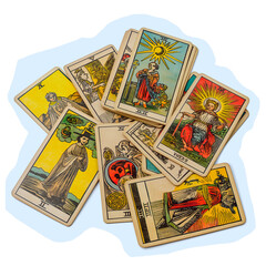 Cut out faded photo of halloween tarot cards ai generated image