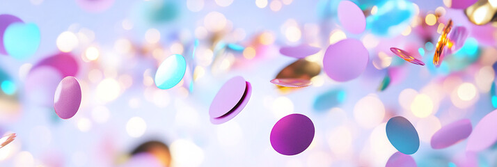 colorful confettin on white background, wide horizontal banner