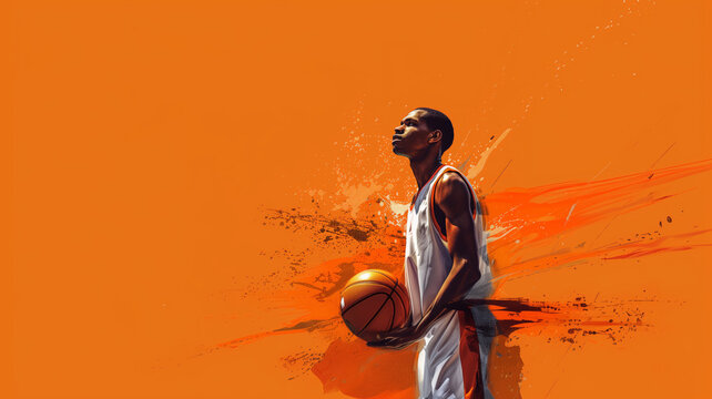 A Basketball Player Dribbling Through A Fiery Orange Abstract