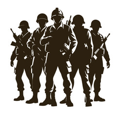 Group of Soldiers Silhouette Vector, Military Clipart for Design, Black and White Soldier Icons, Perfect for War-Themed Projects, Tactical Illustrations, Veteran Art, Army Graphics, and Patriotic 
