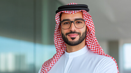 portrait of a young middle eastern man in traditional attire