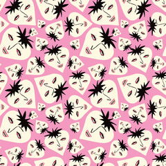 Bright Valentines Day seamless pattern crazy berries . Groovy cute love characters