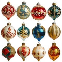 Christmas Bauble Ornament Set, Holiday Decor Collection Design, Arts and Crafts Colorful Isolated Xmas Bulbs, Winter Business Marketing Decoration Customizable Festive Object on White Background