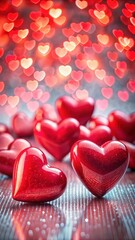 Fototapeta premium Pink love heart pattern illustration. Valentine's day holiday backdrop texture with defocused bubble hearts.
