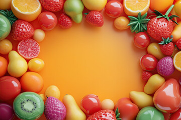 Colorful Fruits Frame Border Background - Space for Text	