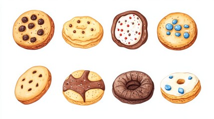 Obraz premium Cookies set. White background. Watercolor illustrations