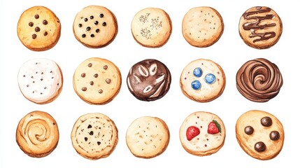 Obraz premium Cookies set. White background. Watercolor illustrations