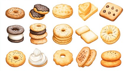 Cookies set. White background. Watercolor illustrations