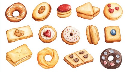 Cookies set. White background. Watercolor illustrations