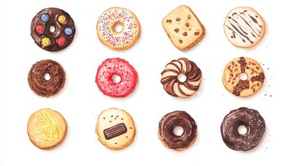 Obraz premium Cookies set. White background. Watercolor illustrations