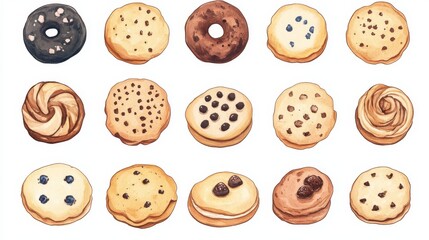 Obraz premium Cookies set. White background. Watercolor illustrations