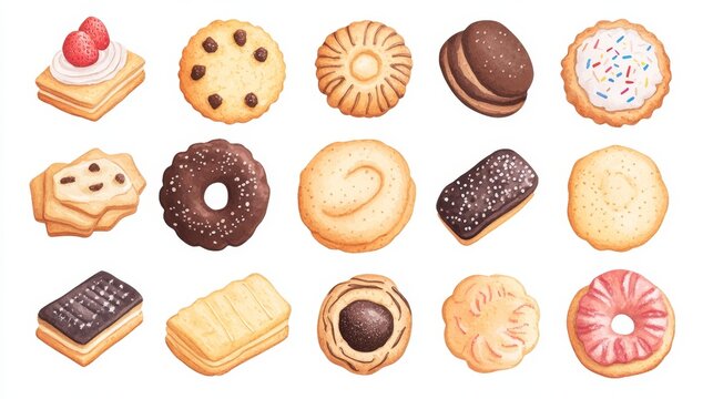 Cookies set. White background. Watercolor illustrations