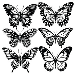 Butterfly Silhouette Vector, Intricate Monarch Butterfly Clipart, Black and White Detailed Butterfly Illustration, Perfect for Nature-Themed Art, Wildlife Designs, and Garden Graphics
