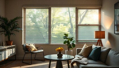 Obraz premium Capturing the Modern Blinds' Effective Control of Indoor Humidity Levels. Concept Indoor Humidity Control, Modern Blinds, Efficient Home Solutions, Home Decor, Technology created with generative ai