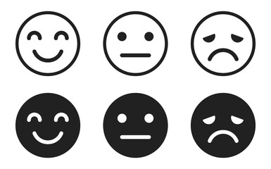 Feedback emoticons emojis. Smiley icon set , happy, neutral, sad, emoji, icon - Customer satisfaction rating scale with good and bad emotions. Vector illustration