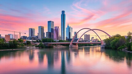 Naklejka premium Modern City Square with Outdoor Seating and Urban Architecture on a Sunny Day