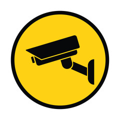 Security camera icon, video surveillance, cctv sign. Yellow round indicating camera operation. Surveillance camera,monitoring, safety home protection system. Fixed CCTV, Security Camera Icon Vector.