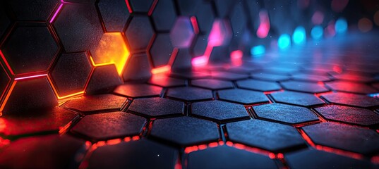 Obraz premium Abstract Geometric Pattern with Neon Lights