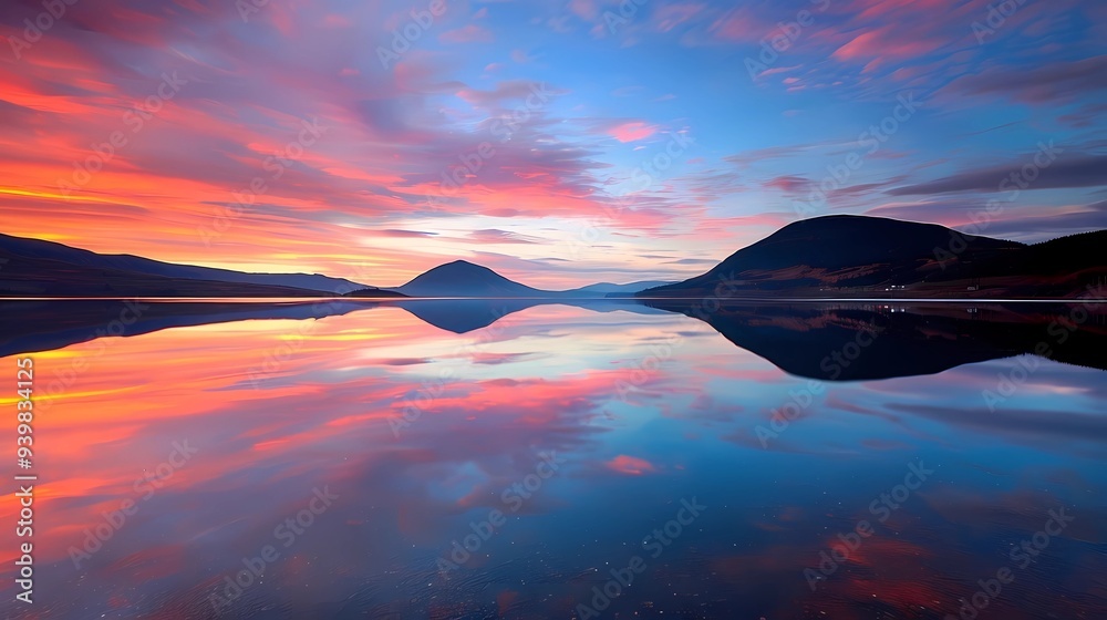 Wall mural sunset over the lake