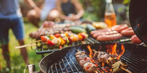 Naklejka premium Friends having a barbecue together at an outdoor gathering