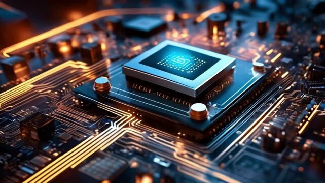 高度なマイクロプロセッサがマザーボードに接続されシステムがアクティブ化される瞬間