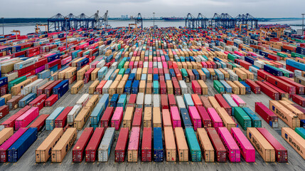 Obraz premium Global Trade in Motion A Cargo Container Being Lifted by a Crane Against Symbolizing the Vital Role of Transportation and Logistics in International Commerce