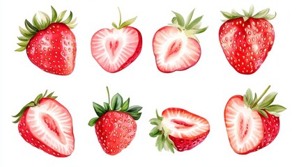 Strawberry set. White background. Watercolor illustrations