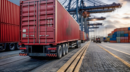Obraz premium Global Trade in Motion A Cargo Container Being Lifted by a Crane Against Symbolizing the Vital Role of Transportation and Logistics in International Commerce