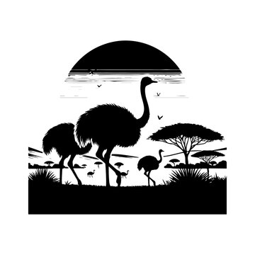 recommend clip art: Ostrich silhouette, vector black color silhouette solid white background 