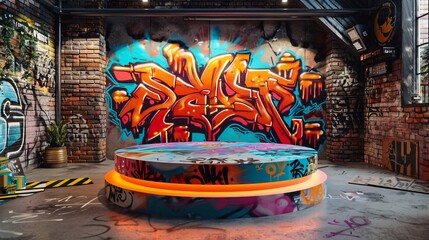 display podium on graffiti background	