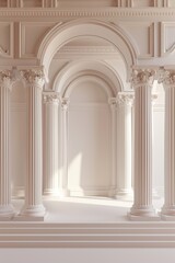 Obraz premium 3D podium with Roman-inspired columns, showcasing beauty products against a minimalistic