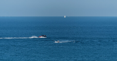 Aerial view of boats at sea