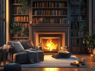 Cozy Living Room Interior DesignWarm Light and Inviting Atmosphere