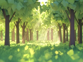 Obraz premium Serene Forest ClearingLow Poly 3D Rendered Nature Landscape Scene
