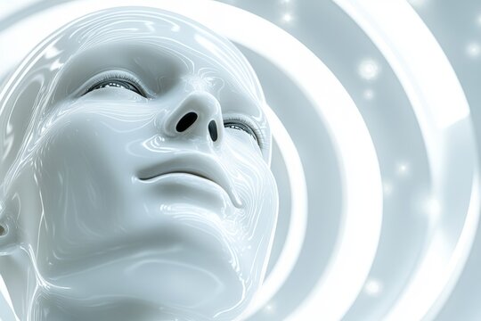 Digital rendering of a futuristic robot head symbolizing artificial intelligence technological evolution and the future of human computer interaction in a high tech environment