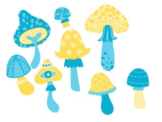 Cartoon autumn harvest set Halloween mushrooms pattern